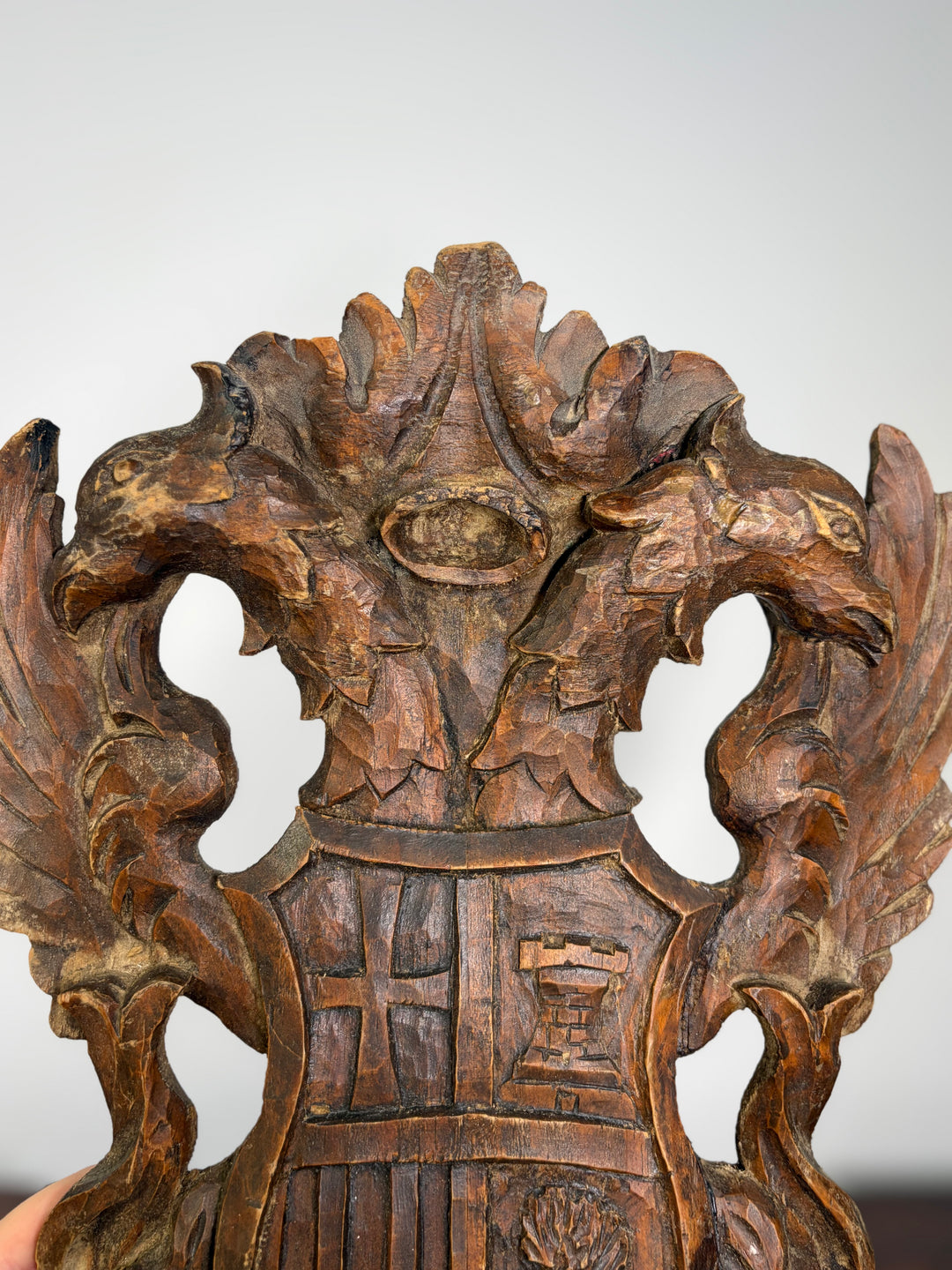Pair of Carved Wood Heraldic Eagle & Shield Wall Plaques