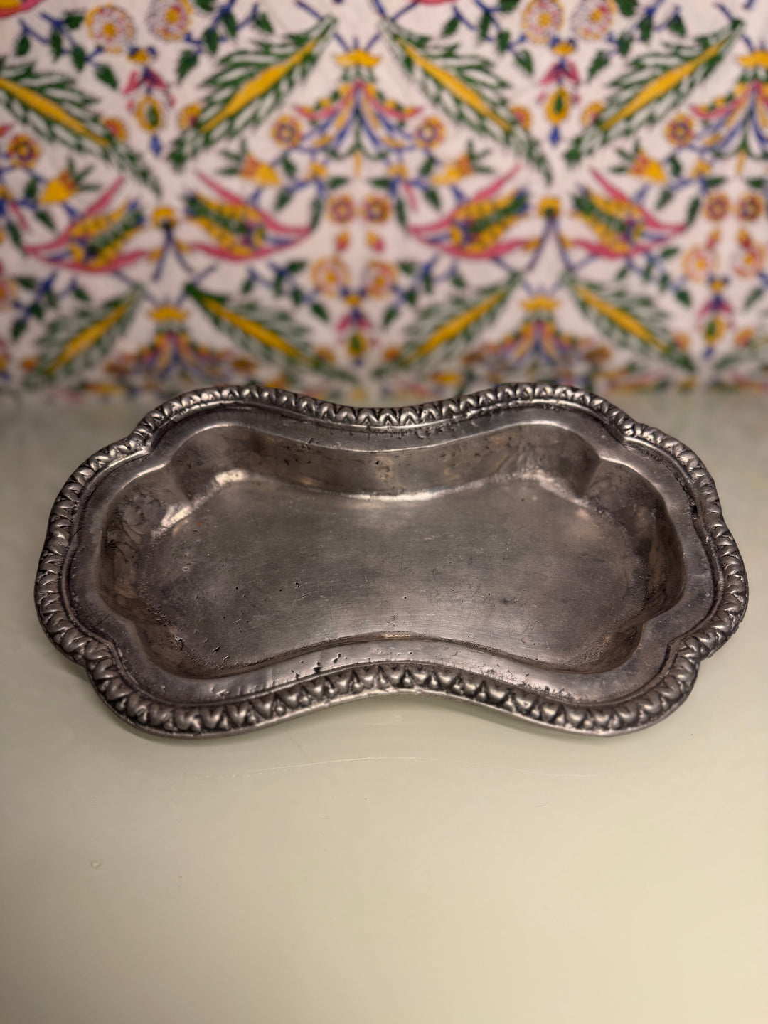 Kidney-Shaped Pewter Tray with Gadroon Border