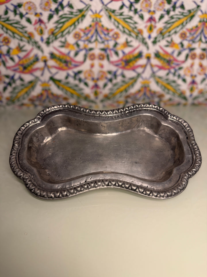 Kidney-Shaped Pewter Tray with Gadroon Border