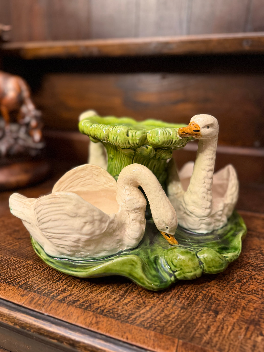 English Victorian Figural Majolica Flower Stand by Bretby, & Mark