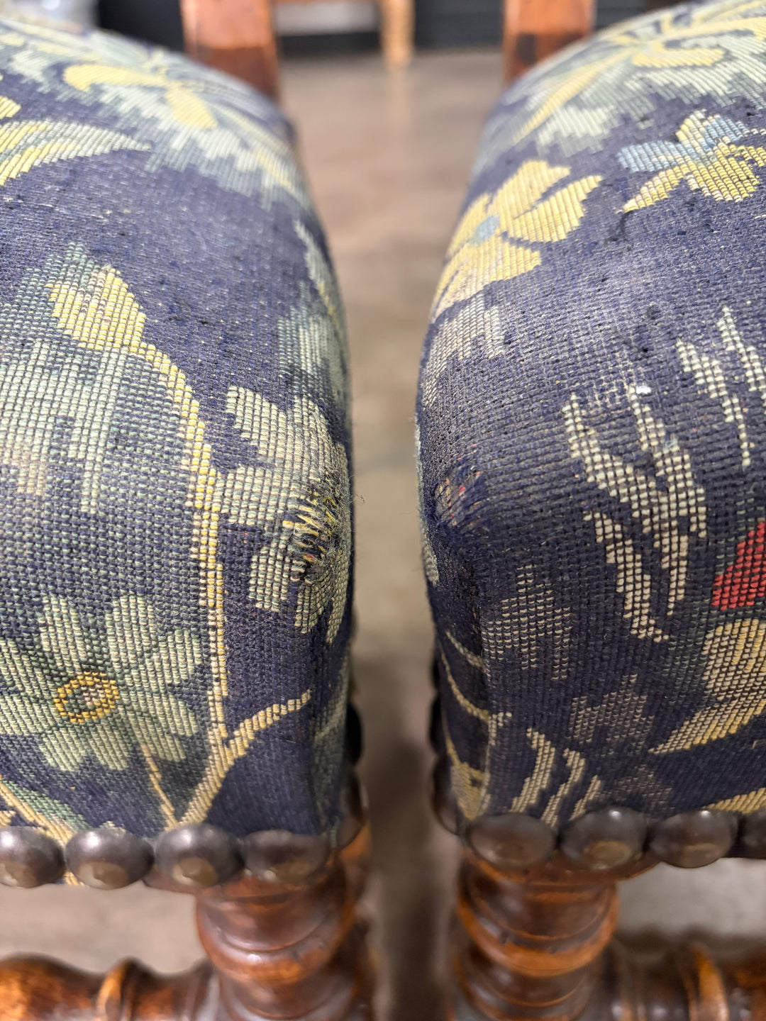 Pair of Barley Twist Dining Chairs with Tapestry Upholstery