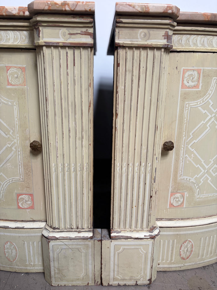 Pair Demilune Painted Wood Cabinet