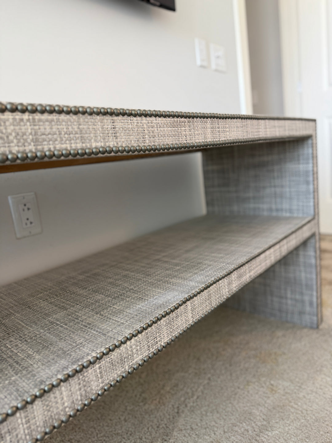 Fabric Upholstered Console Table with Nailhead Trim