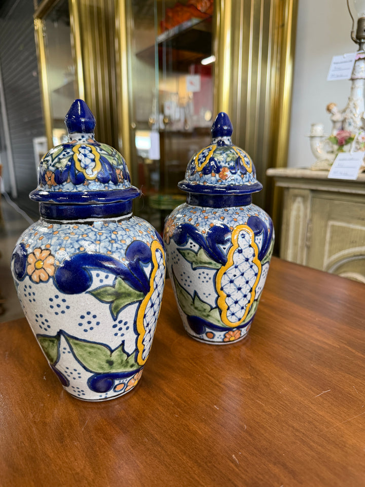Set of 2 Stamped Mexico Ginger Jars