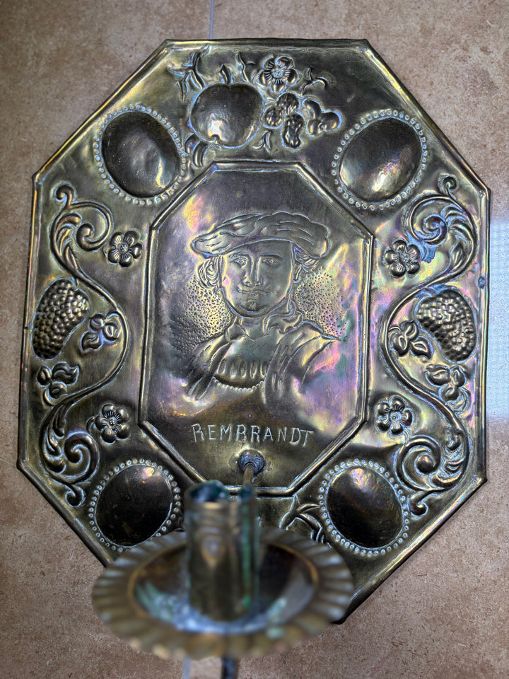 2 Brass Wall Sconces engraved "Rembrandt"