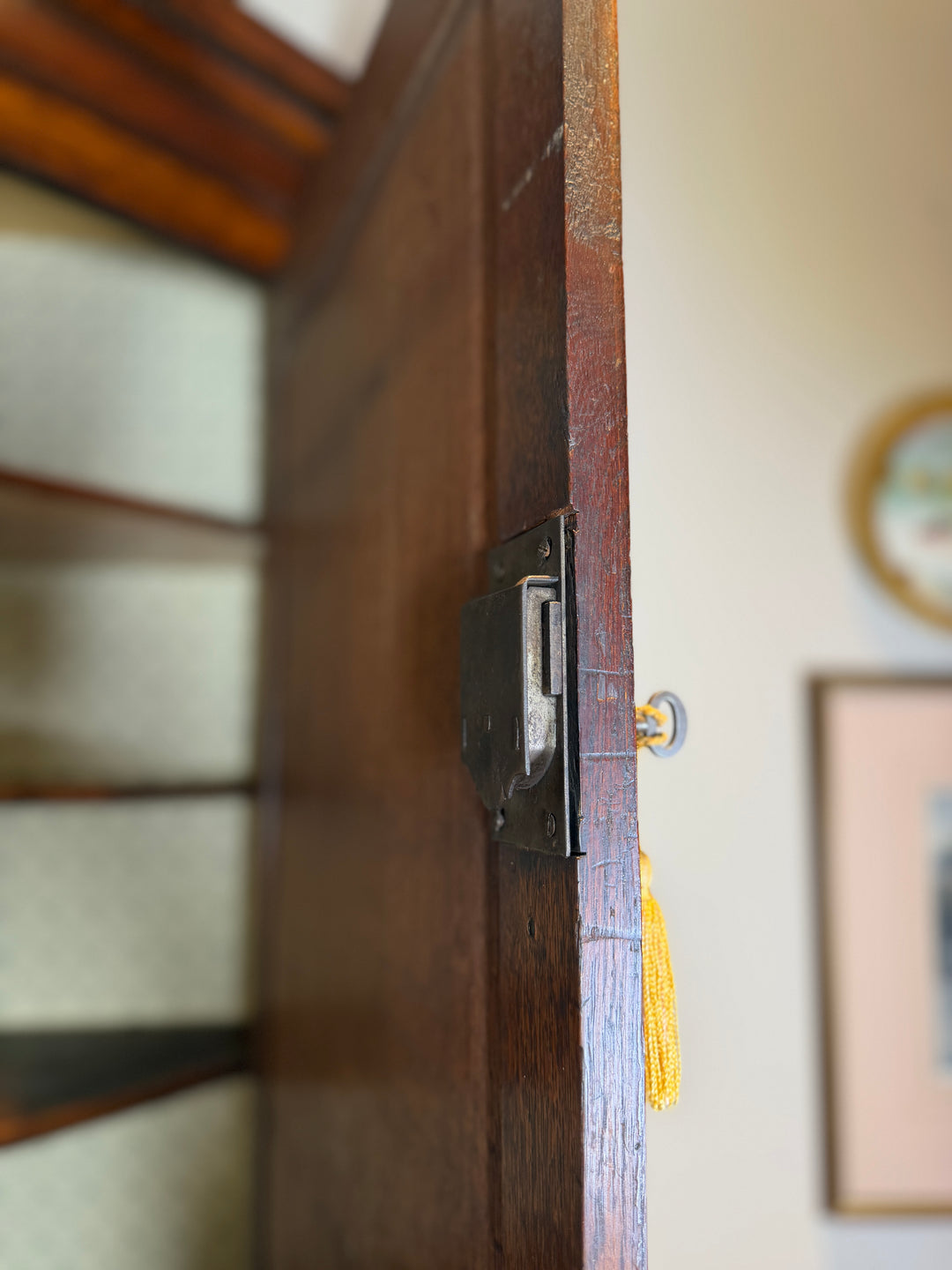 Georgian Oak Mahogany Inlaid Wall Hanging Corner Cupboard
