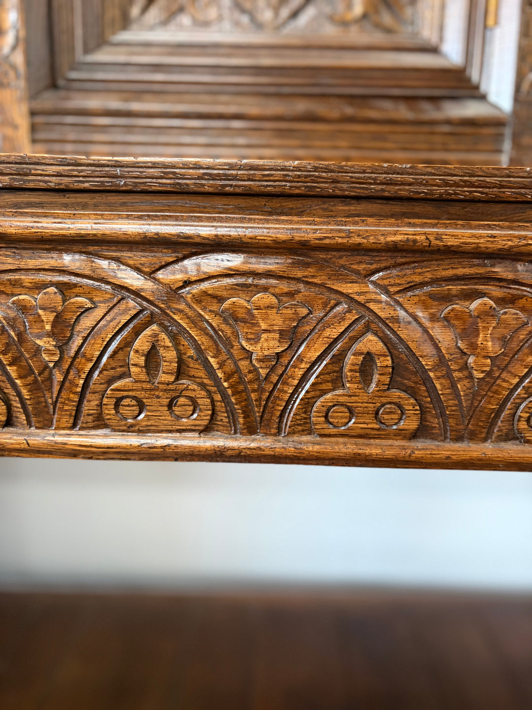 Taylor & Co England Carved Oak Gothic-Style Sideboard/Buffet