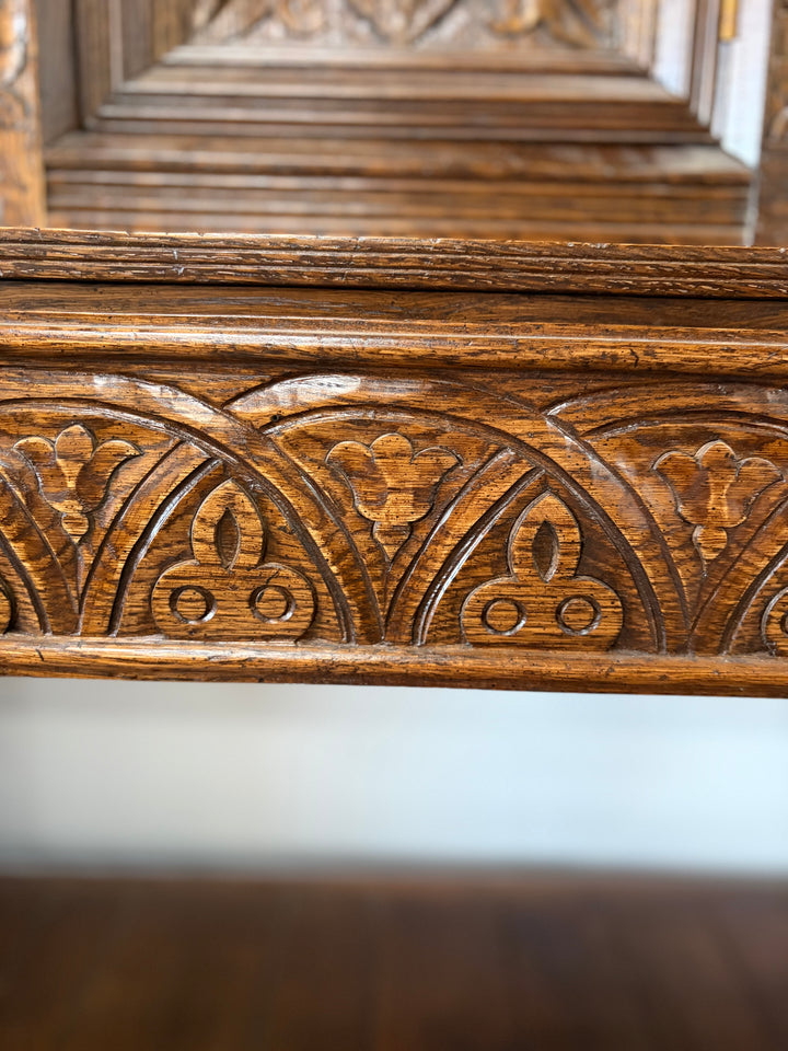 Taylor & Co England Carved Oak Gothic-Style Sideboard/Buffet