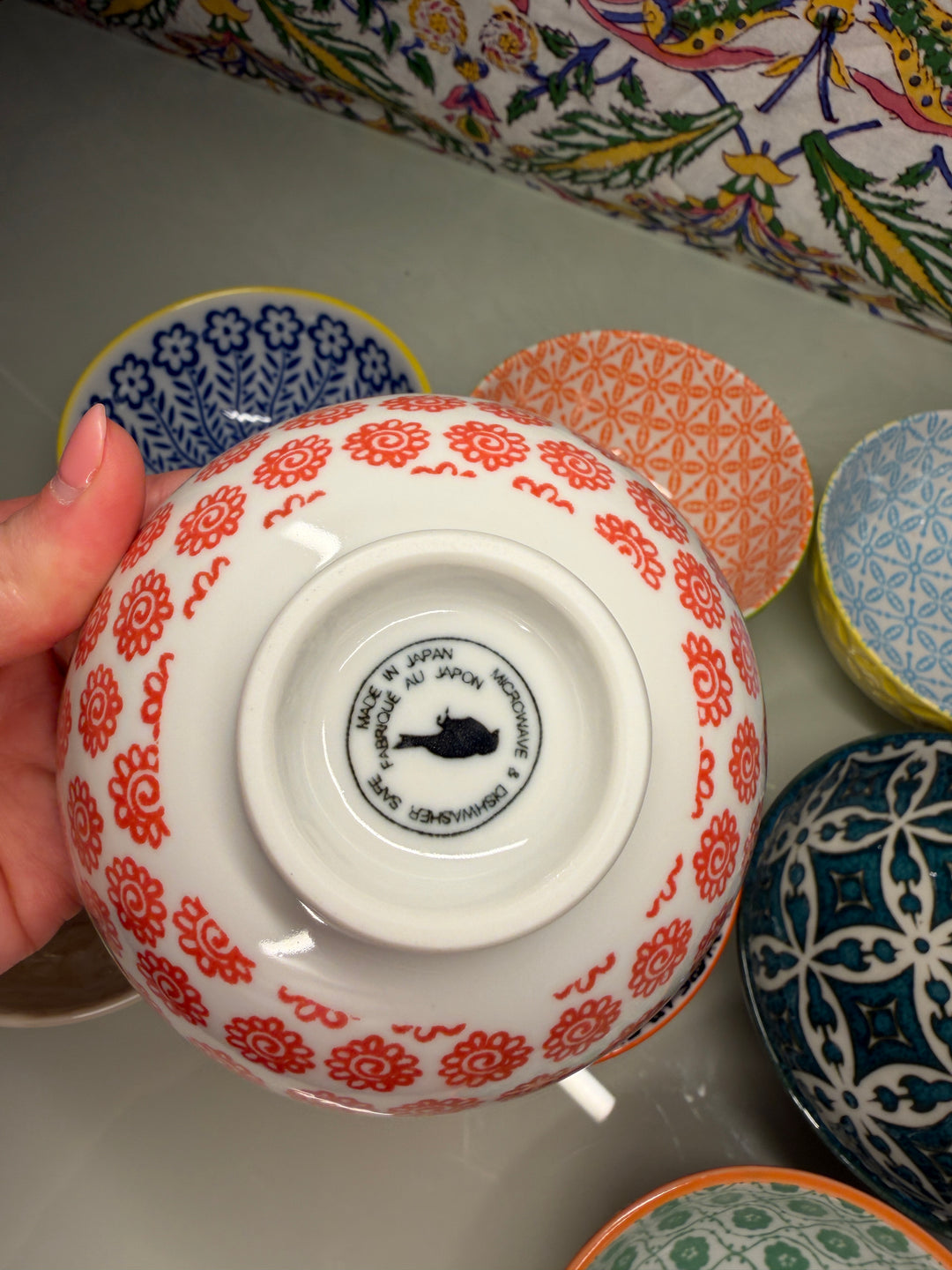 Set of 8 Colorful Patterned Ceramic Bowls