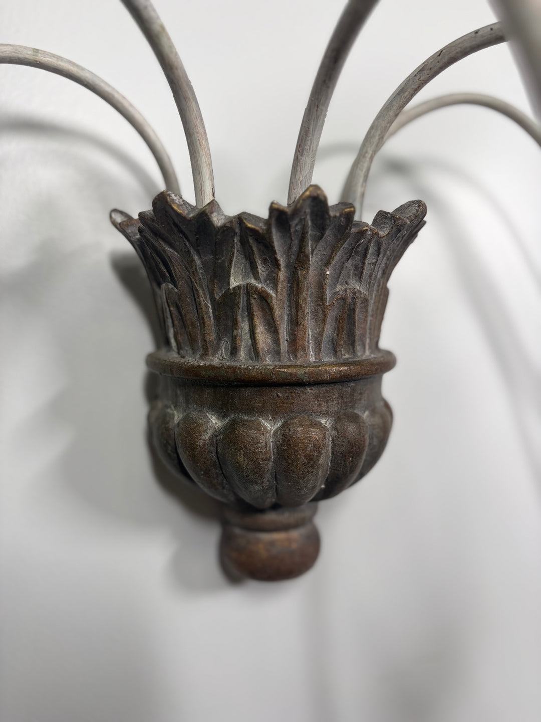 Pair of 5-Arm Wall Sconces – White Wash Distressed Finish