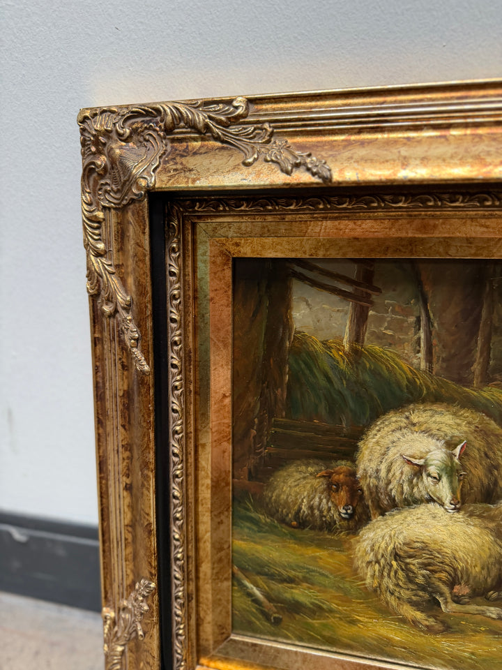 Sheep & Chickens Original Oil Painting