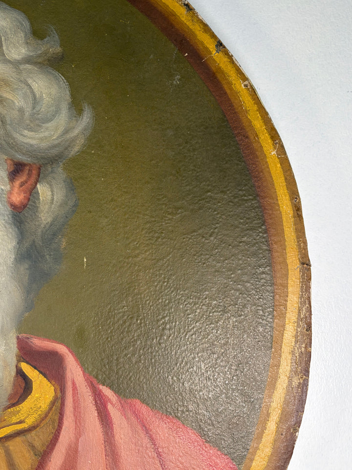 Oval Portrait Painting of Bearded Elder on Board
