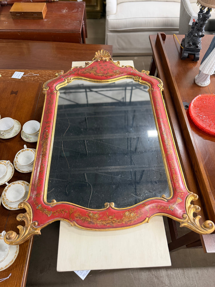 20th Century Hand Carved Gilt and Red Painted Mirror