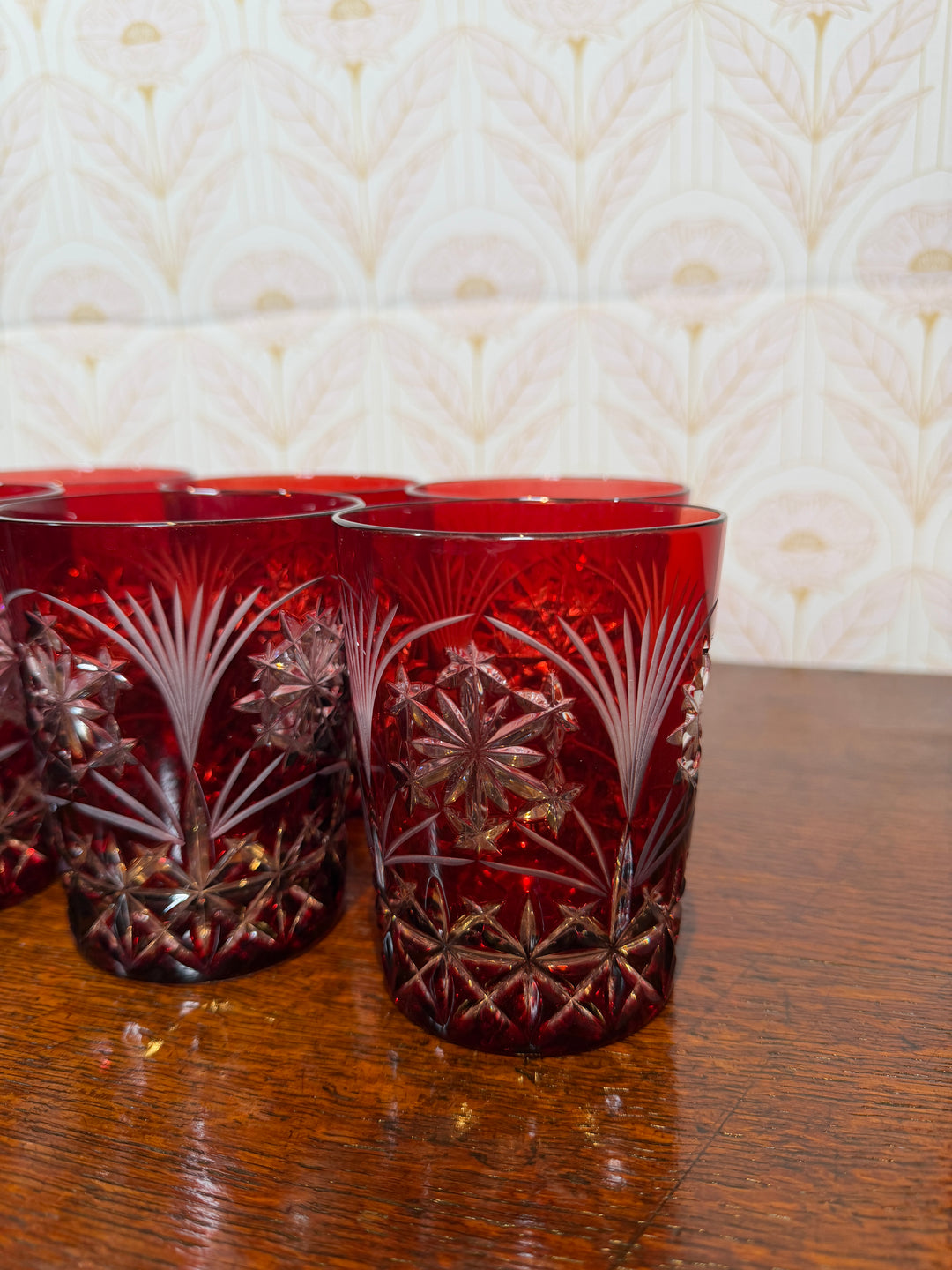 Set of 8 Red Ruby Crystal Cut Glasses