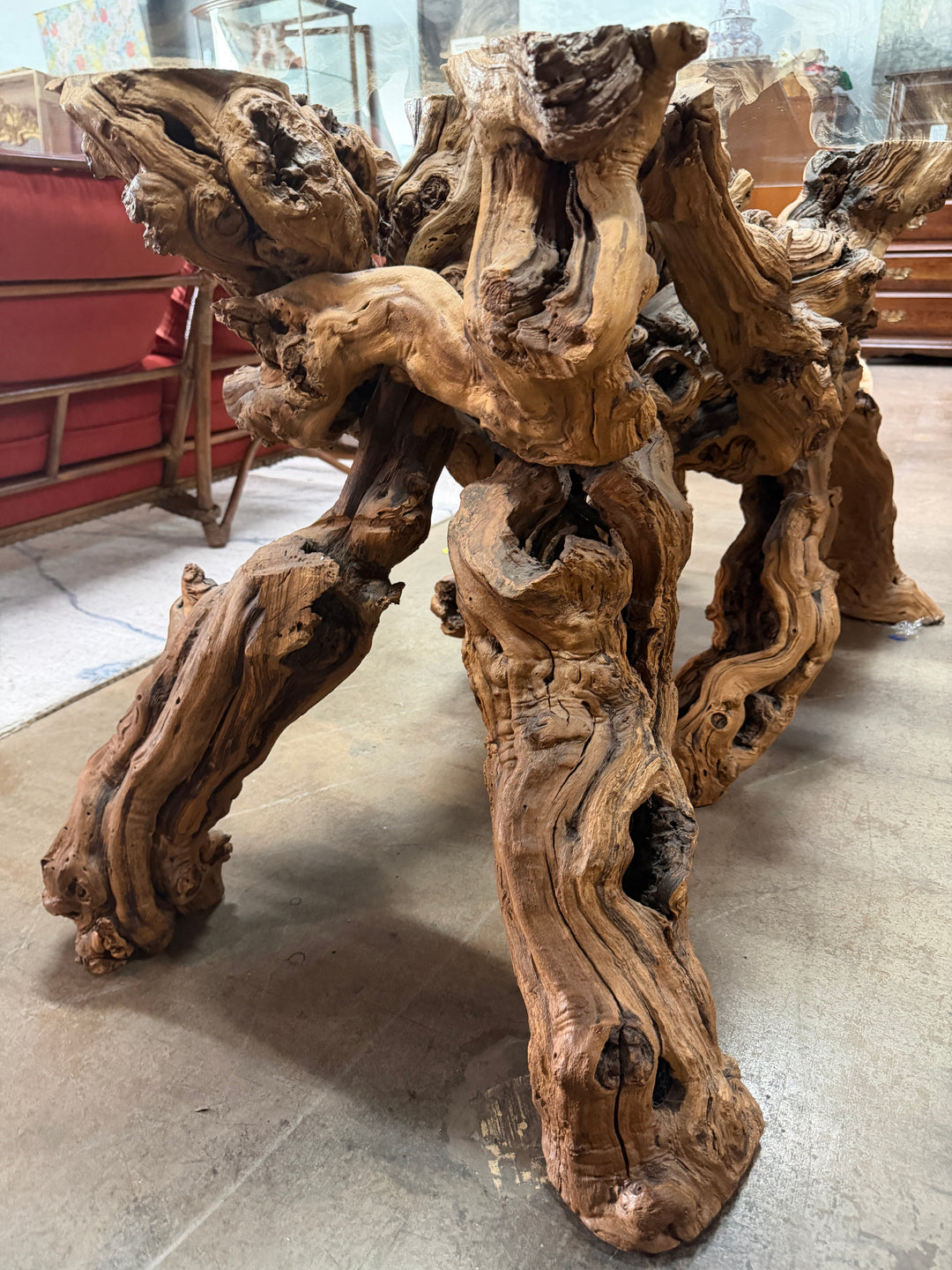 Vintage Glass-Topped Driftwood Coffee Table
