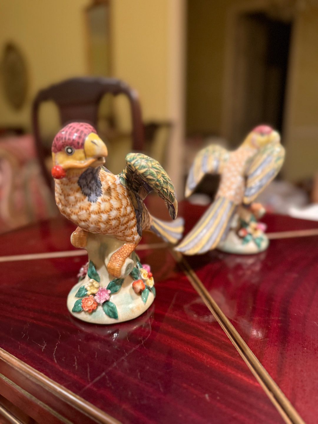 Majolica Parrot Figurines