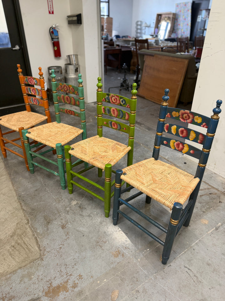 Handpainted Vintage Wooden Chairs - Set of 4