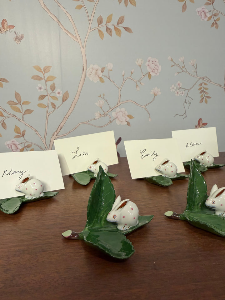 Herend Bunny on Leaf Name Card Holders (8)