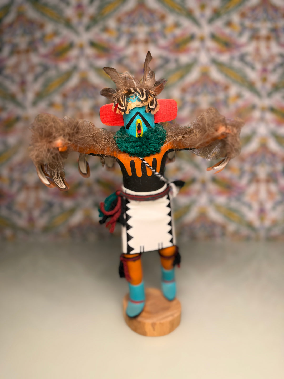 Hopi Kachina Doll with Feathers and Yarn by B. Smith