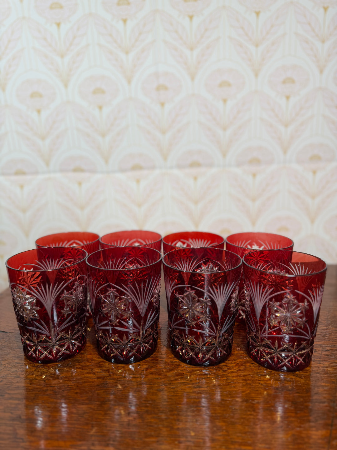 Set of 8 Red Ruby Crystal Cut Glasses