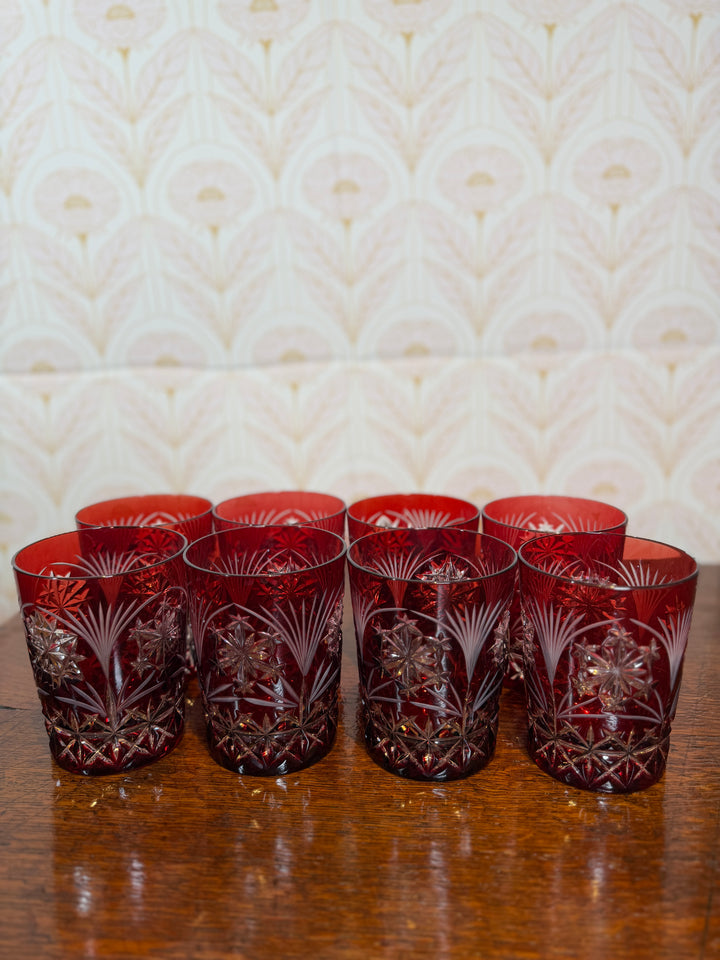 Set of 8 Red Ruby Crystal Cut Glasses
