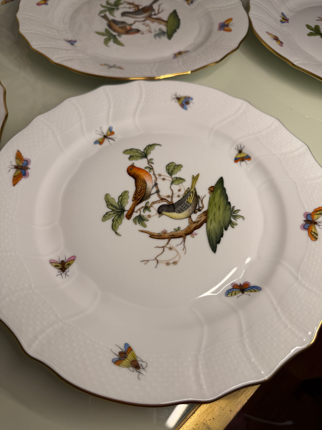 Set of Four Herend Rothschild Bird Dinner Plates