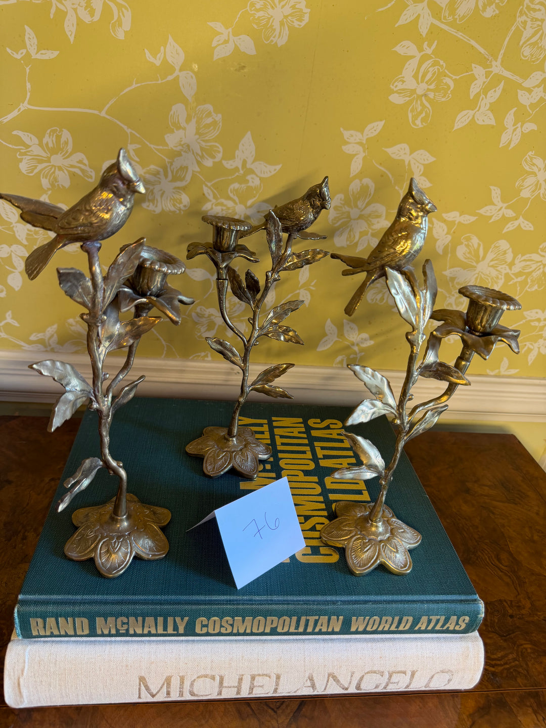 Brass Bird & Floral Candlesticks (Priced individually)