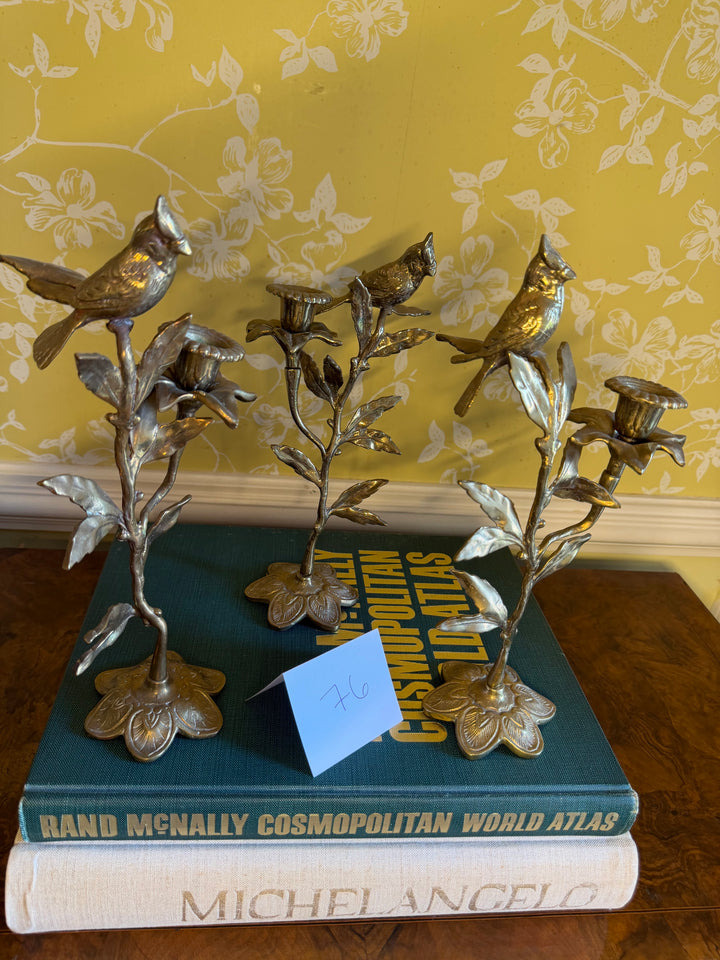 Brass Bird & Floral Candlesticks (Priced individually)