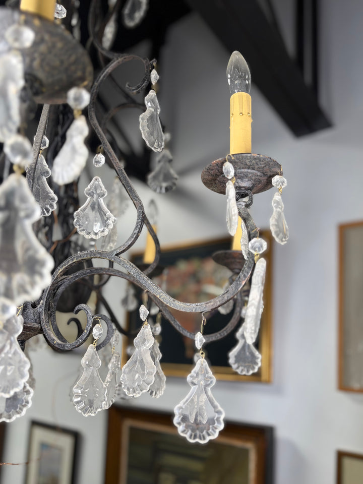 Black Wrought Iron Chandelier with Crystal Drops