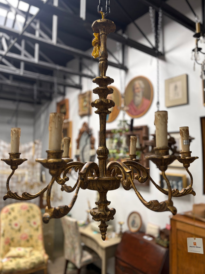 Aidan Gray Gold Gilt Five-Arm Candelabra Chandelier