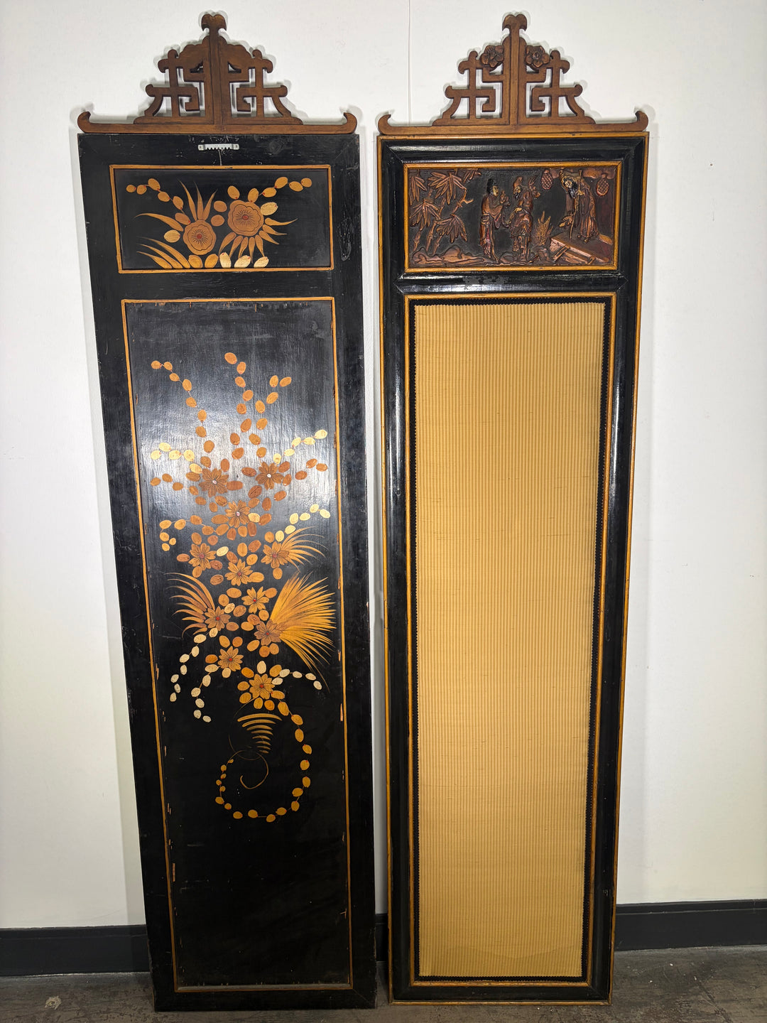Pair of Chinese Chinoiserie Carved Wood Wall Panels