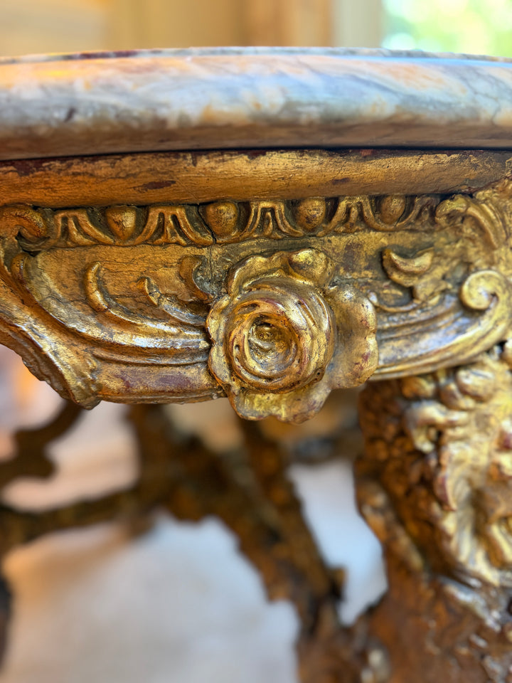 Italian Baroque Style Marble Giltwood Side Table