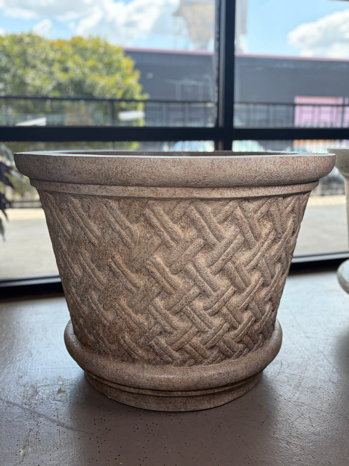 Large Stone-Finish Planter with Basketweave Relief