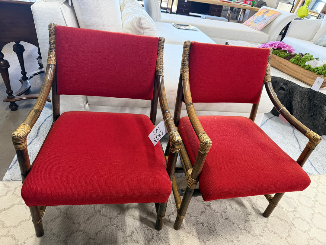 Set of 2 Vintage Bamboo and Rattan Chairs