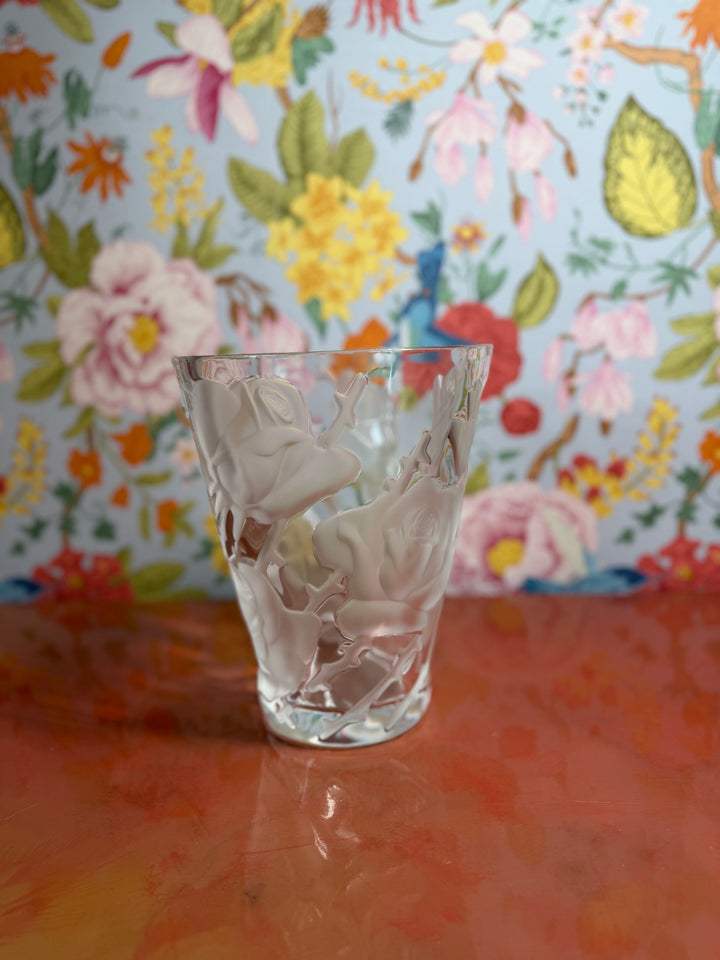 Lalique Ispahan Rose Crystal Vase