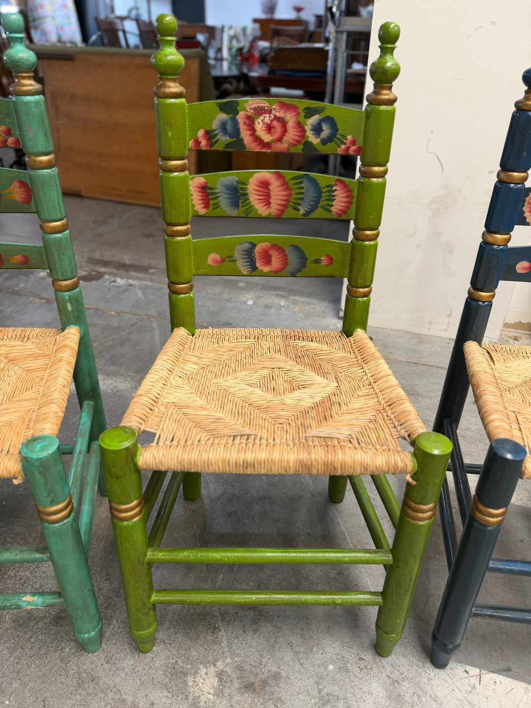 Handpainted Vintage Wooden Chairs - Set of 4