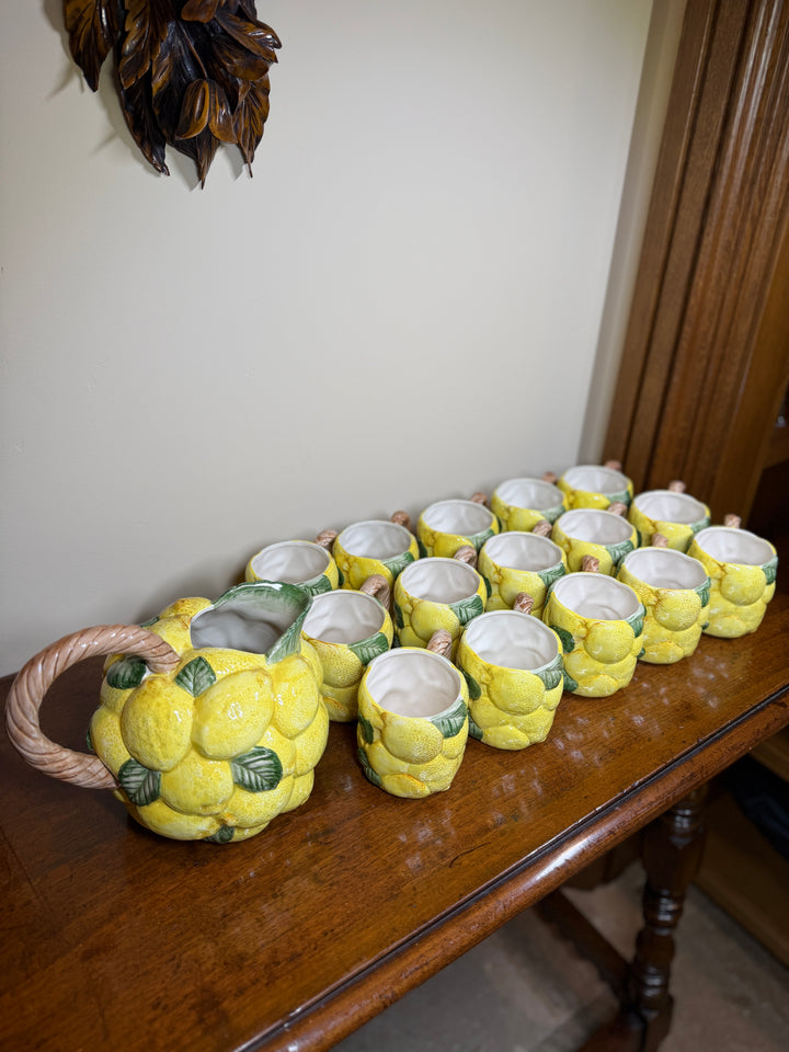 Fitz and Floyd Vintage Lemon Cups, Teapot, and Serving Plates (Priced as a set)