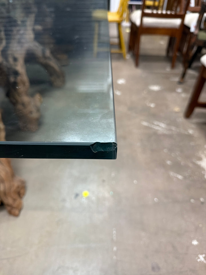 Vintage Glass-Topped Driftwood Coffee Table