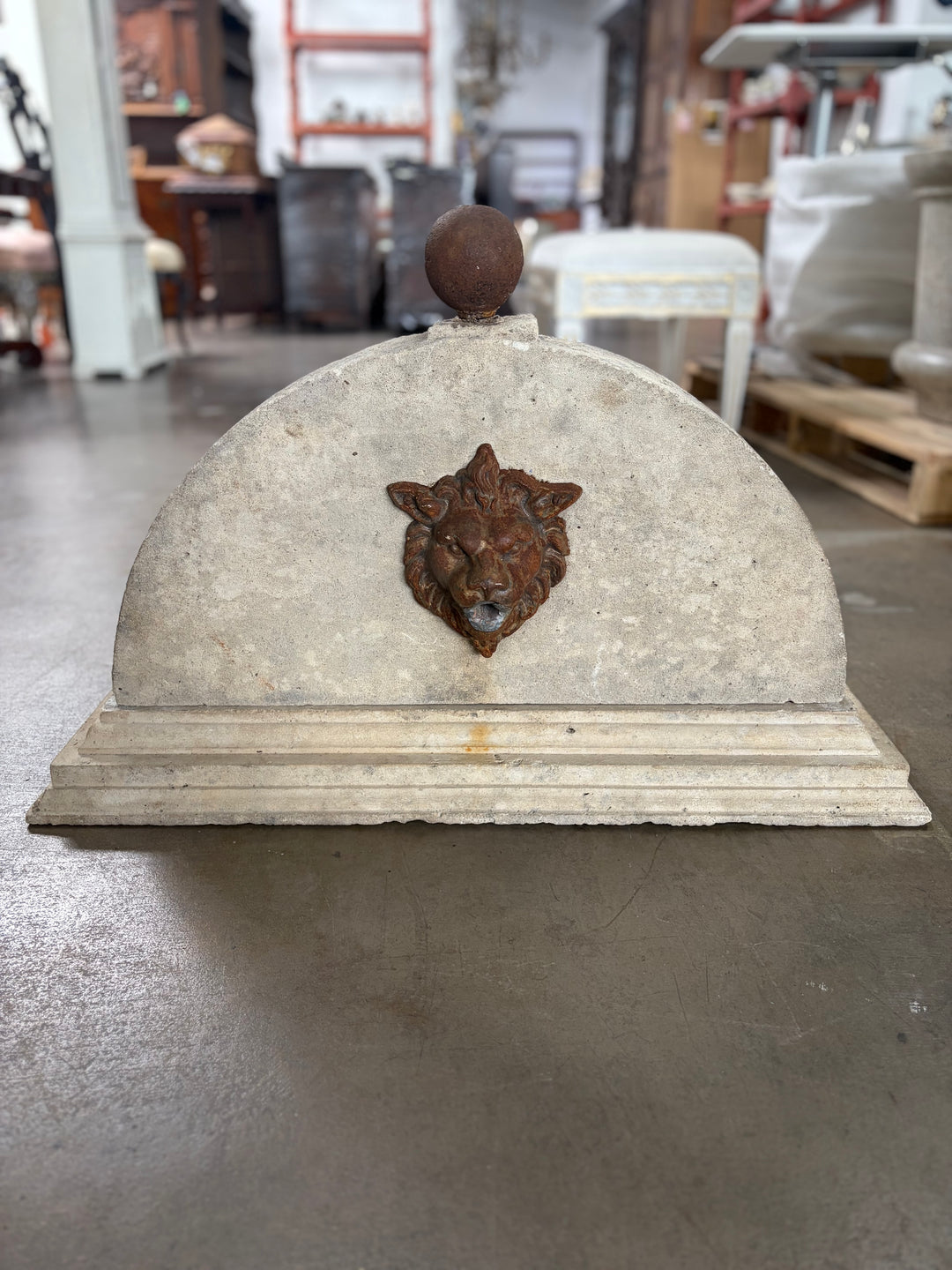 Cast Stone Demilune Fountain Panel with Lion Head Spout