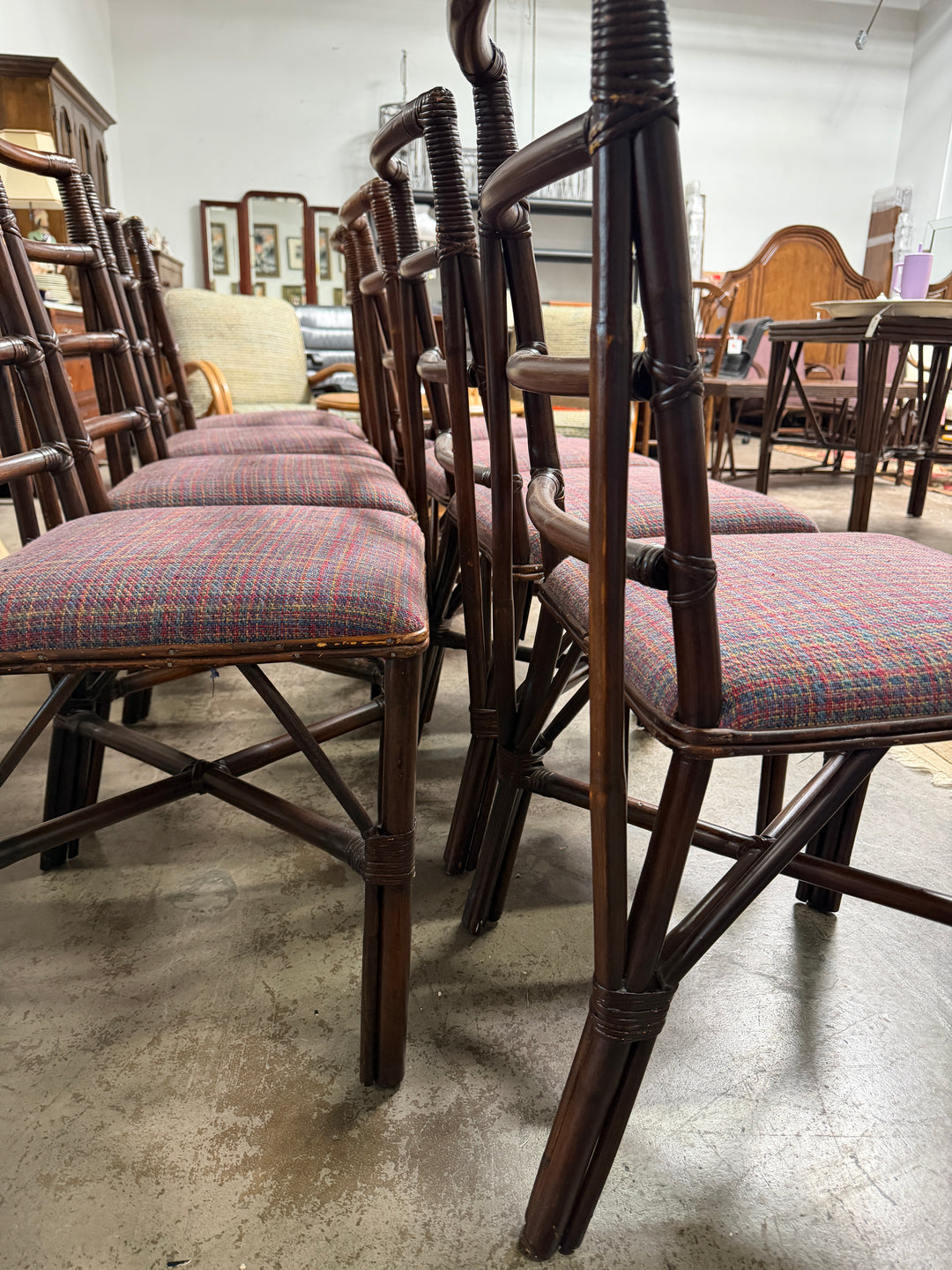 Set of 8 Vintage Bamboo and Rattan Chairs