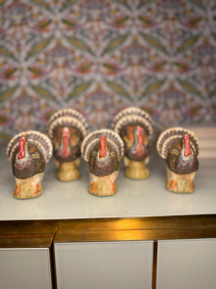 Set of Five Painted Ceramic Turkey Figurines