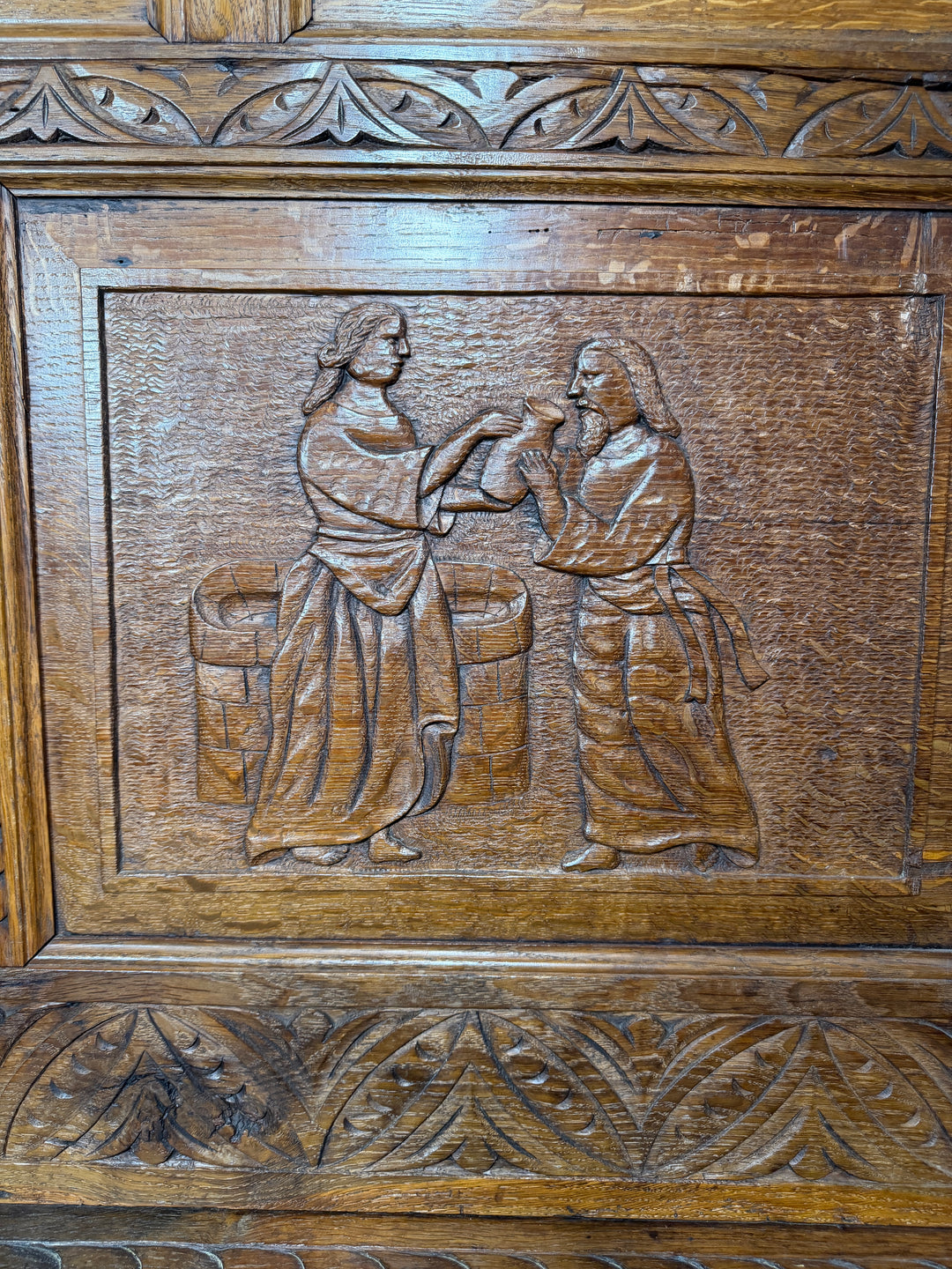 Antique Carved Oak Hall Bench