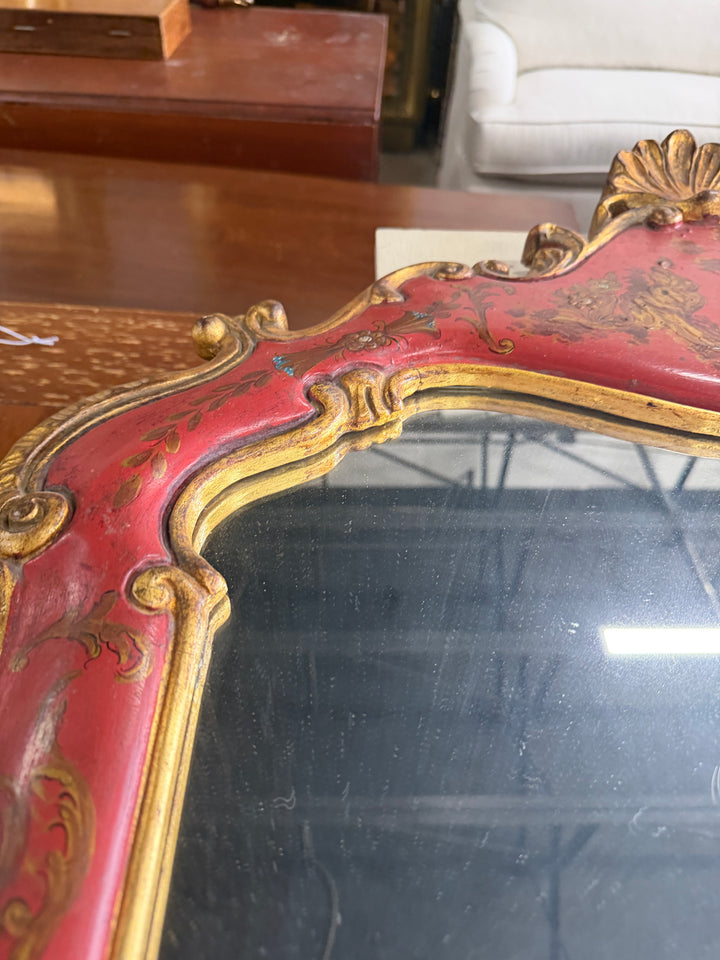 20th Century Hand Carved Gilt and Red Painted Mirror