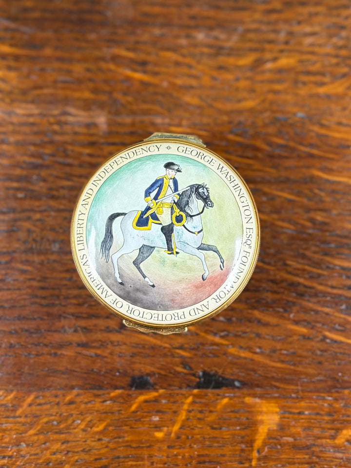 Halcyon Days George Washington Enamel Pill Box with Original Box