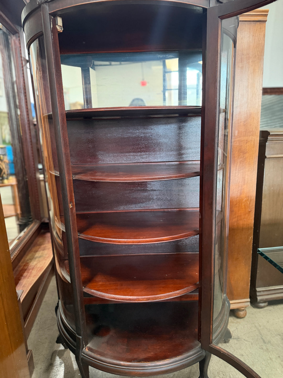 Curved Glass Claw Foot China Cabinet (Missing Key)