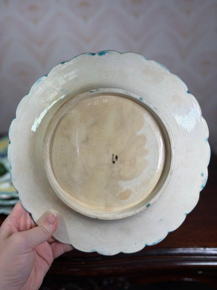Set of Four Majolica Asparagus Plates with Sauce Well