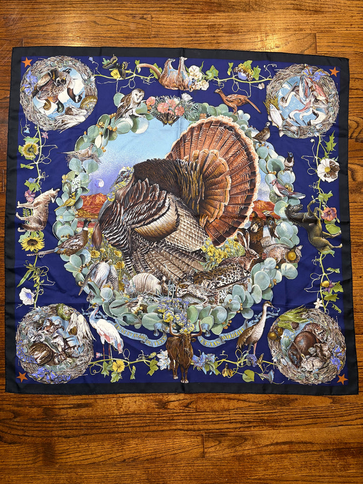 RARE Vintage HERMÈS “Faune Et Flora du Texas” Silk Scarf 90 (Comes with box)