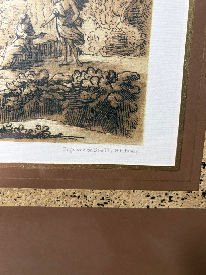 Framed Engraving After Claude Lorraine – Classical Landscape with Ruins