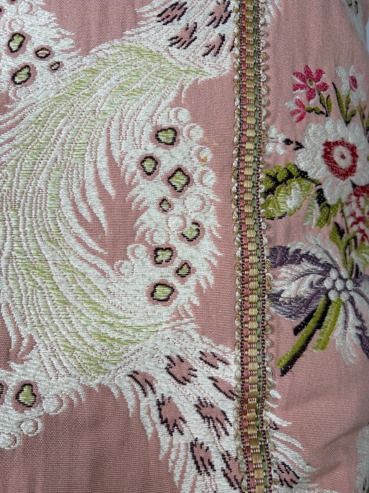 Pink & Green Floral Brocade Decorative Pillow with Corner Bows
