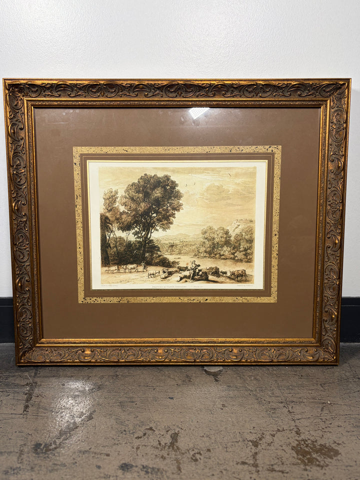 Framed Landscape Engraving After Claude Lorraine